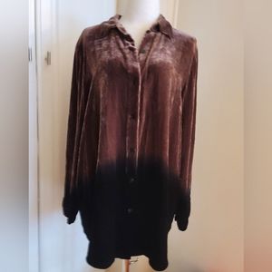 Soft Surroundings Velvet Silk Ombre Button Down Shirt M